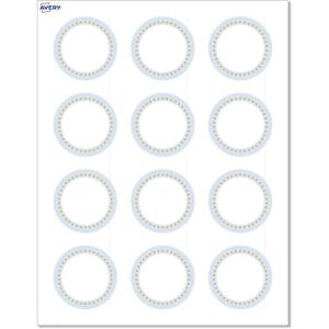 imageAvery Printable Round Labels Sure Feed Technology Gold Dots Edge Design 2quot Diameter Matte White Permanent Labels LaserInkjet 120 Total Great for Product MerchandisingBlue Border With Gold Dots