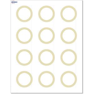 imageAvery Printable Round Labels Sure Feed Technology Gold Dots Edge Design 2quot Diameter Matte White Permanent Labels LaserInkjet 120 Total Great for Product MerchandisingMultilined Gold Border