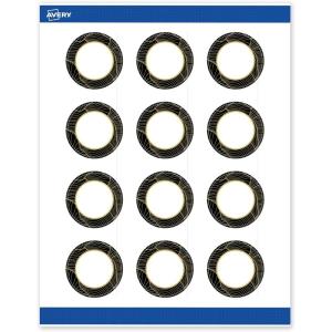 imageAvery Printable Round Labels Sure Feed Technology Gold Dots Edge Design 2quot Diameter Matte White Permanent Labels LaserInkjet 120 Total Great for Product MerchandisingBlack Border With Gold Veins