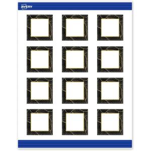 imageAvery Printable Square Cards Gold Dots Green Florals 2quot x 2quot Matte White Square Cards LaserInkjet 120ct Great for Business PromotionBlack Border with Gold Veins