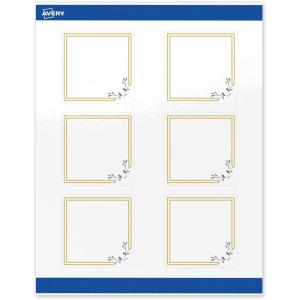 imageAvery Printable Square Labels Gold Dots Green Florals 3quot x 3quot Glossy White Square Labels Permanent LaserInkjet 60ct Great for Product MerchandisingDouble Gold Border With Florals