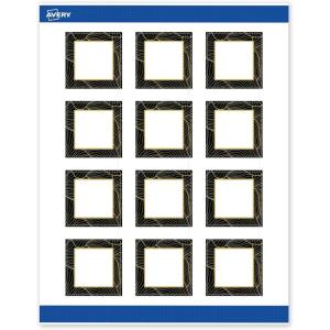 imageAvery Printable Square Labels GoldDipped Edge 2quot x 2quot Matte White Square Labels Permanent LaserInkjet 120ct Great for Product MerchandisingBlack Border With Gold Veins