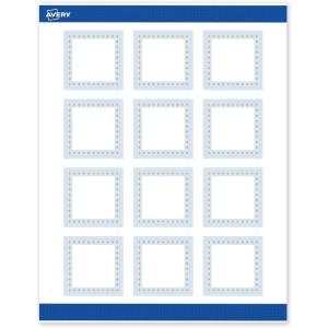 imageAvery Printable Square Labels GoldDipped Edge 2quot x 2quot Matte White Square Labels Permanent LaserInkjet 120ct Great for Product MerchandisingBlue Border With Gold Dots