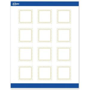 imageAvery Printable Square Labels GoldDipped Edge 2quot x 2quot Matte White Square Labels Permanent LaserInkjet 120ct Great for Product MerchandisingGold Border With Gold Dots