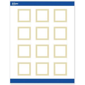 imageAvery Printable Square Labels GoldDipped Edge 2quot x 2quot Matte White Square Labels Permanent LaserInkjet 120ct Great for Product MerchandisingMultilined Gold Border