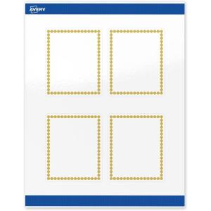 imageAvery Printable Rectangle Labels Gold Dots Blue Border 4quot x 313quot Glossy White Rectangle Labels Permanent LaserInkjet 40ct Great for Product MerchandisingGold Beads