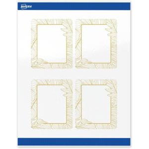 imageAvery Printable Rectangle Labels Gold Dots Blue Border 4quot x 313quot Glossy White Rectangle Labels Permanent LaserInkjet 40ct Great for Product MerchandisingGold Monstera Leaves