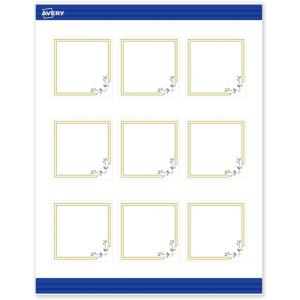 imageAvery Printable Square Cards Gold Edge Dots 25quot x 25quot Matte White Square Cards LaserInkjet 90ct Great for Business PromotionDouble Gold Border with Florals