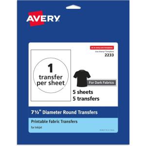 imageAvery Dark Transfer Paper for TShirts 75quot Diameter Pre DieCut IronOn Circle Transfers PrinttotheEdge 5 Sheets of Heat Transfer Paper 5 Total 0223375