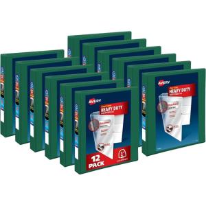 imageAvery HeavyDuty View 3 Ring Binders 15 Inch One Touch EZD Rings 400Sheet Capacity 21 Inch Wide Spine Customizable Clear Cover and Spine Green Binders 12Pack of 79108Green