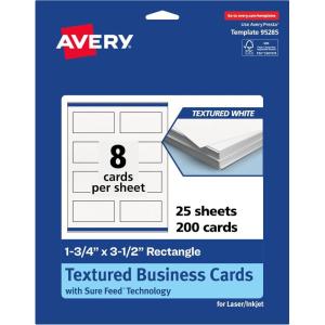 imageAvery Printable Rectangle Business Cards with Sure Feed Technology 175 x 35 Textured Matte White PrintToTheEdge Capability Laser amp Inkjet Compatible 200 Total200 Cards
