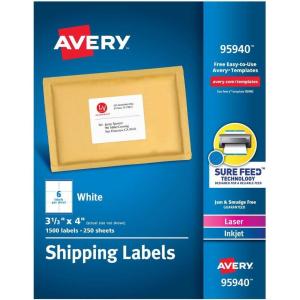 imageAvery TrueBlock Shipping Labels Sure Feed Permanent 313 x 4 White 2 Pack 120 Labels Total 321341500 Labels