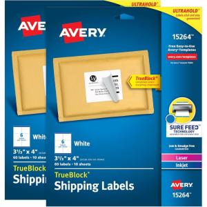 imageAvery TrueBlock Shipping Labels Sure Feed Permanent 313 x 4 White 2 Pack 120 Labels Total 32134Pack of 2
