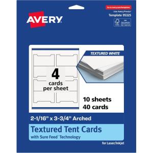 imageAvery Printable Arched Tent Cards with Sure Feed Technology 2116 x 375 Textured Matte White PrintToTheEdge Capability Laser amp Inkjet Compatible 100 Total40 Cards