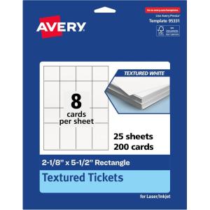 imageAvery Printable Rectangle Tickets 218 x 55 Textured Matte White Laser amp Inkjet Compatible 80 Total Great for Product Branding Marketing and More200 Cards