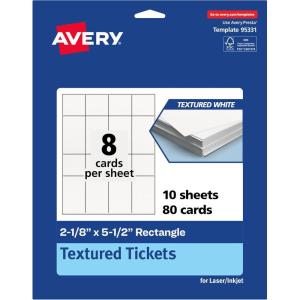 imageAvery Printable Rectangle Tickets 218 x 55 Textured Matte White Laser amp Inkjet Compatible 80 Total Great for Product Branding Marketing and More80 Cards