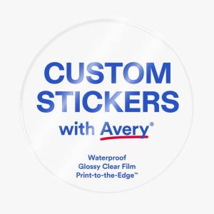 imageAvery Professionally Printed Custom Stickers 25 Diameter Round Personalized Stickers Glossy Clear Film Design Your Own Custom Decals Great for Branding Gifts and MoreGlossy Clear Film
