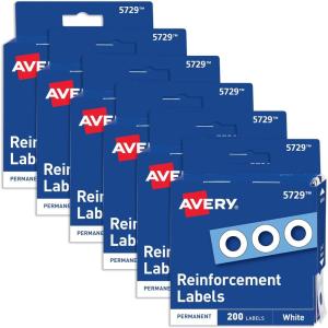 imageAvery SelfAdhesive Hole Reinforcement Stickers 14 Diameter Hole Punch Reinforcement Labels White NonPrintable 200 Labels Total 57291 200 labels
