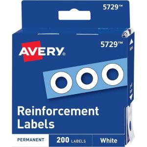 imageAvery SelfAdhesive Hole Reinforcement Stickers 14 Diameter Hole Punch Reinforcement Labels White NonPrintable 200 Labels Total 5729200 labels