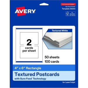 image:imageAvery Printable Rectangle Postcards Sure Feed Technology 4 x 6 Textured Matte White PrintToTheEdge Capability Laser amp Inkjet Compatible 20 Total100 Cards