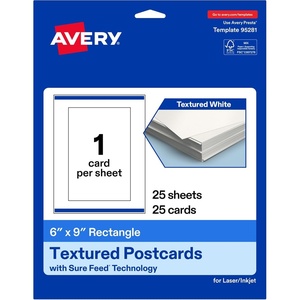 image:imageAvery Printable Rectangle Postcards Sure Feed Technology 6 x 9 Textured Matte White PrintToTheEdge Capability Laser amp Inkjet Compatible 10 Total25 Cards