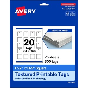 image:imageAvery Printable Square Tags Sure Feed Technology 15 x 15 Textured Matte White PrinttoTheEdge Capability Laser amp Inkjet Compatible 200 Total500 Tags