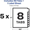 image:imageAvery 8 Tab Unpunched Dividers for Use with Any Binding System Easy Print amp Apply Clear Label Strip Index Maker Customizable White Tabs 25 Sets 114445 Sets