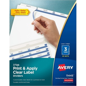 image:imageAvery 3Tab Dividers for 3 Ring Binder Easy Print amp Apply Clear Label Strip Index Maker Customizable White Tabs 25 Sets 11445150 Sets