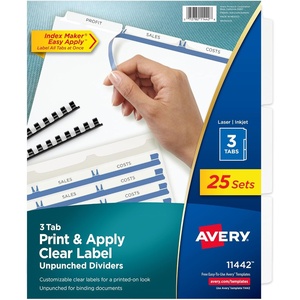 image:imageAvery 8 Tab Unpunched Dividers for Use with Any Binding System Easy Print amp Apply Clear Label Strip Index Maker Customizable White Tabs 25 Sets 1144425 Sets