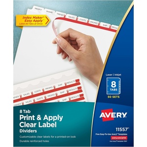 image:imageAvery 8Tab Binder Dividers Easy Print amp Apply Clear Label Strip Index Maker White Tabs 50 Sets 1155750 Sets