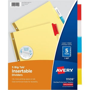 image:imageAvery Binder Dividers  5Tab Insertable Multicolor Big Tabs for Binders 1 Set of Dividers 11109Binder Divider