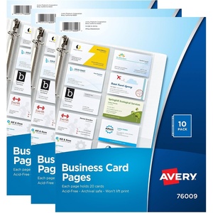 image:imageAvery Clear Business Card Organizer Pages for 3 Ring Binders 10 Per Pack 3Pack Holds 600 Cards Total 787230