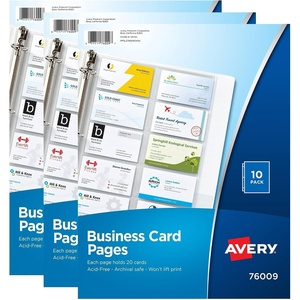 image:imageAvery Clear Business Card Organizer Pages for 3 Ring Binders 10 Per Pack 3Pack Holds 600 Cards Total 78723One Size Pack of 8