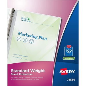 image:imageAvery Clear Standard Weight Sheet Protectors Top Load 25 Document Protectors 75530Semiclear