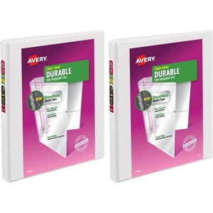image:imageAvery Durable View 3 Ring Binder 05 Slant Rings 1 White Binder  For Daily School Home and Office Use Clear View Overlays DuraHinge TearResistant Spine DuraEdge SplitResistant Edges05 Pack of 2