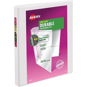 image:imageAvery Durable View 3 Ring Binder 05 Slant Rings 1 White Binder  For Daily School Home and Office Use Clear View Overlays DuraHinge TearResistant Spine DuraEdge SplitResistant Edges05