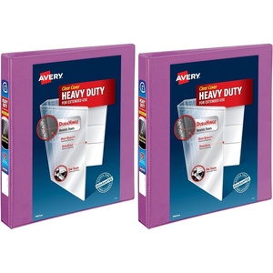 image:imageAvery HeavyDuty View 3 Ring Binder 1 Inch One Touch Slant Rings 250Sheet Capacity DuraHinge 14 Inch Wide Spine Customizable Clear Cover and Spine 1 Orchid Purple Binder 792721 Pack of 2