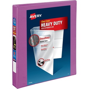 image:imageAvery HeavyDuty View 3 Ring Binder 1 Inch One Touch Slant Rings 250Sheet Capacity DuraHinge 14 Inch Wide Spine Customizable Clear Cover and Spine 1 Orchid Purple Binder 79449