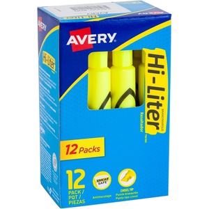 image:imageAvery HiLiter DeskStyle Highlighters Smear Safe Ink Chisel Tip 12 Fluorescent Yellow Highlighters 24000144 highlighters