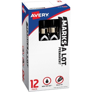 image:imageMarksALot Avery Permanent Markers Large DeskStyle Size Bullet Tip Water and Wear Resistant 12 Black Markers 24878