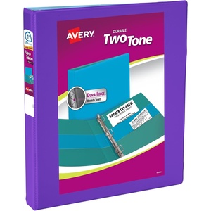 image:imageAvery TwoTone 3 Ring Binder 15 Slant Rings 1 WhiteBlack Binder  For School Home and Office Organization Clear Overlays DuraHinge TearResistant Spine DuraEdge SplitResistant EdgesVioletSoft Blue