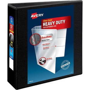 image:imageAvery HeavyDuty View 3 Ring Binder 2 Slant Rings 1 Black Binder  For Heavy School Home and Office Use DuraHinge TearResistant Spine DuraEdge SplitResistant Edges Clear View Covers3