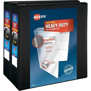 image:imageAvery HeavyDuty View 3 Ring Binder 2 Slant Rings 1 Black Binder  For Heavy School Home and Office Use DuraHinge TearResistant Spine DuraEdge SplitResistant Edges Clear View Covers4