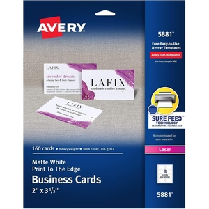 image:imageAvery Printable Business Cards with Sure Feed Technology 2 x 35 White 160 Blank Cards for Laser Printers 058812 x 312 Pack of 5