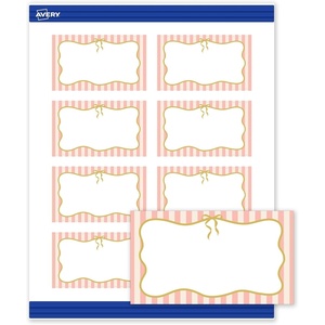 image:imageAvery Printable Rectangle Cards Sure Feed Technology 2 x 35 Matte White with Gold amp Navy Border Florals Design Laser amp Inkjet Compatible 80 Total Great for Branding Weddings and MorePink Stripes with Metallic Gold Bow