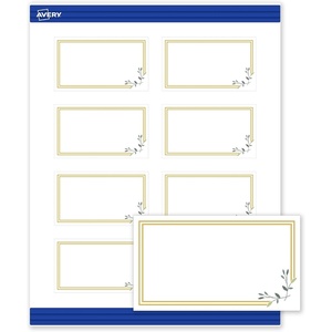 image:imageAvery Printable Rectangle Cards Sure Feed Technology 2 x 35 Matte White with Gold amp Navy Border Florals Design Laser amp Inkjet Compatible 80 Total Great for Branding Weddings and MoreDouble Gold Border with Florals
