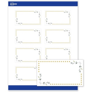 image:imageAvery Printable Rectangle Cards Sure Feed Technology 2 x 35 Matte White with Gold amp Navy Border Florals Design Laser amp Inkjet Compatible 80 Total Great for Branding Weddings and MoreGreen Florals with Gold Dots