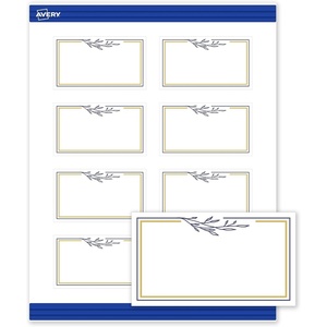 image:imageAvery Printable Rectangle Cards Sure Feed Technology 2 x 35 Matte White with Gold amp Navy Border Florals Design Laser amp Inkjet Compatible 80 Total Great for Branding Weddings and MoreGold  Navy Border with Florals