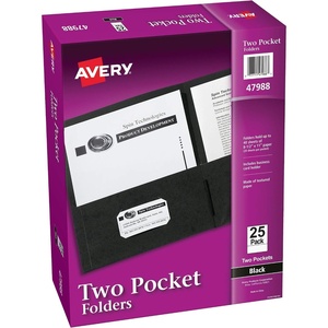 image:imageAvery Two Pocket Folders Holds up to 40 Sheets Business Card Slot 25 Black Folders 4798840 folders