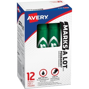 image:imageMarksALot Avery Permanent Markers Regular DeskStyle Size Chisel Tip Water and Wear Resistant 12 Green Markers 07885Green